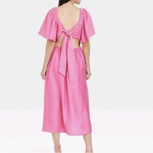 A New Day Dress XL Pink Flutter Short Sleeves Tie Back Open Back Pockets